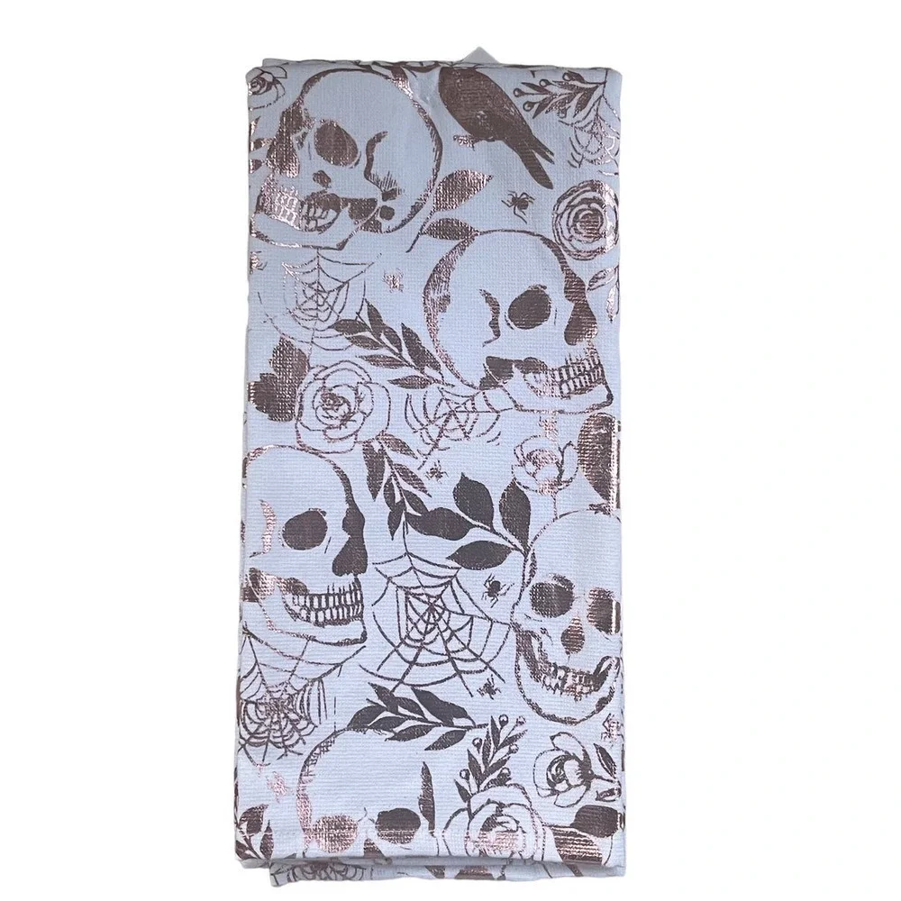 Skull Metallic Pink Tik Tok Viral Halloween Kitchen Towels Tahari 2‎ pk NWT